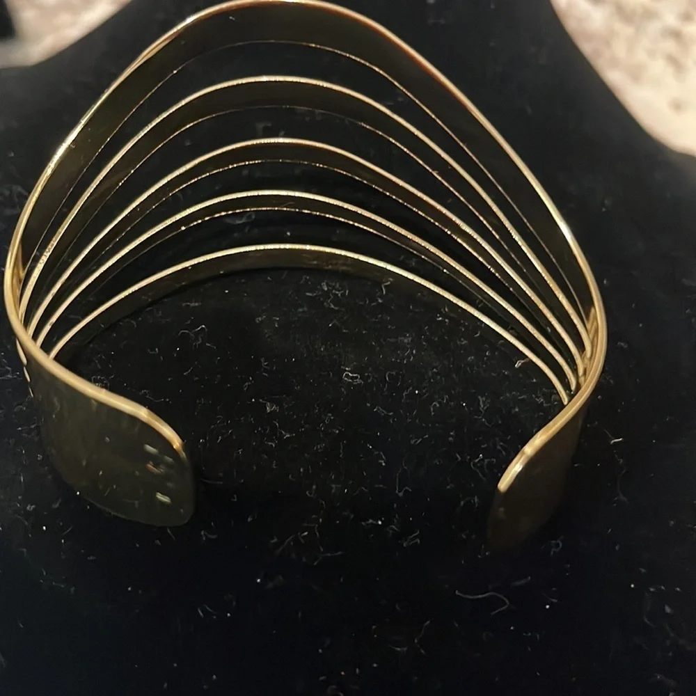 Gold Sculptural Wave Cuff Bangle | Modern Multi-Band Statement Bracelet